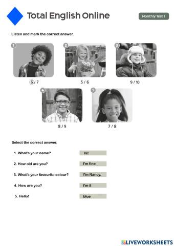 Numbers and colors test