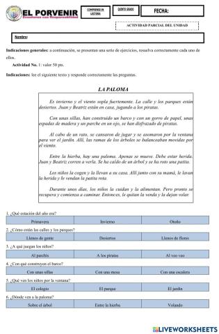 Prueba corta lectura