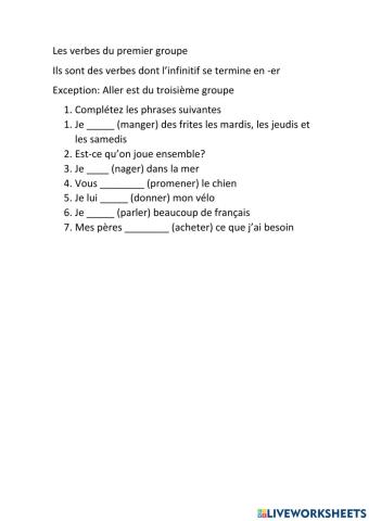 Les verbes du premier groupe