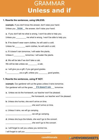First conditional - unless and if