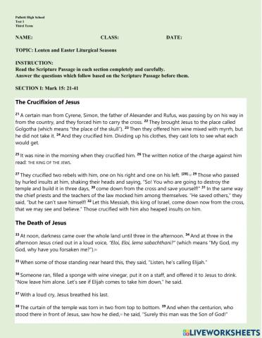 Lenten and Easter Liturgical Seasons