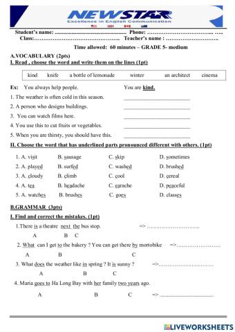 Placement test - khoi 5- level 2