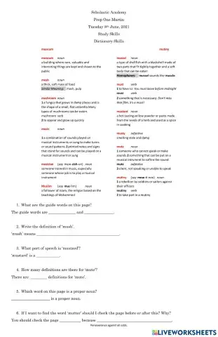Study Skills Dictionary Skills 