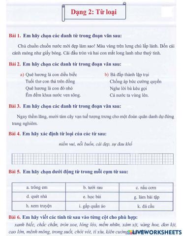 Tiếng Việt 4 lên 5 - Dạng 2: Từ loại