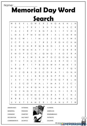 Memorial Day Wordsearch