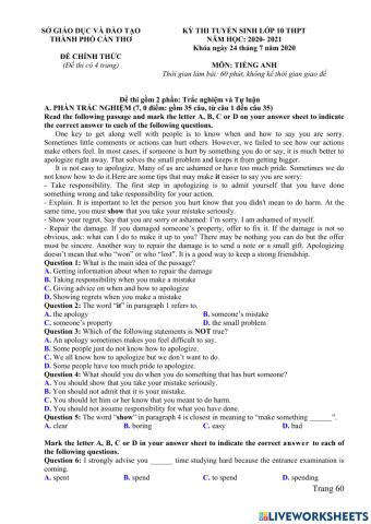 Grade 10 entrance exam