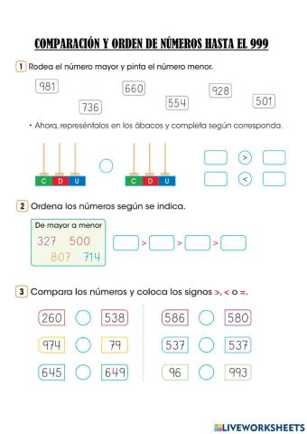 Comparación y orden de números de tres cifras