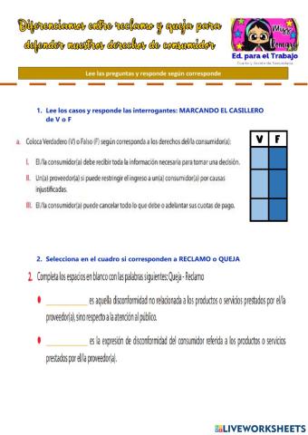 ACTIVIDAD 3 : Diferenciando Reclamos y Quejas - 5to. Secundaria