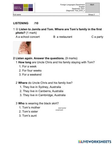 Diagnostic test 2ESO