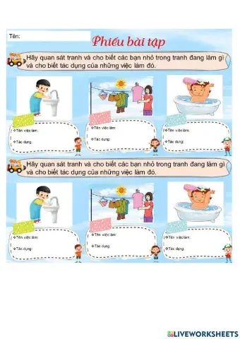 Phiếu bài tập Vệ sinh thân thể tuổi dậy thì