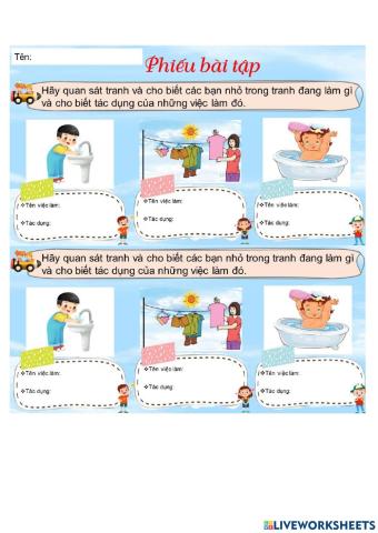 Phiếu bài tập Vệ sinh thân thể tuổi dậy thì