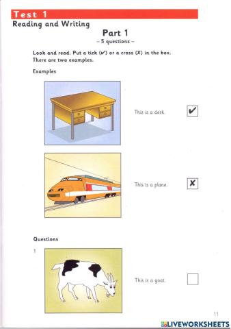 Starters 8 test 1 reading and writing