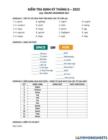 Monthly test June 2022 GRAMMAR 4A2