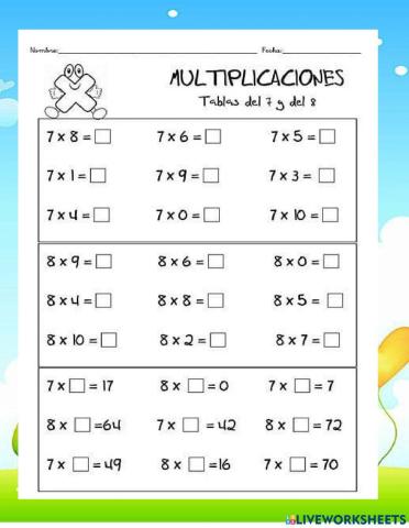 Repaso tablas de multiplicar