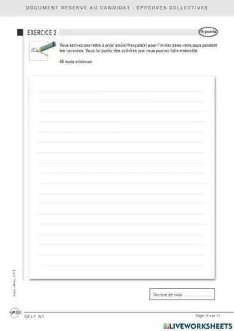 production écrite delf a1 2