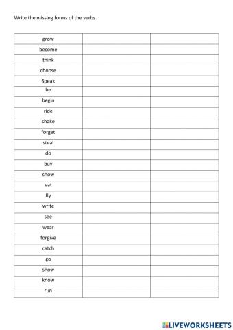 Irregular verbs test