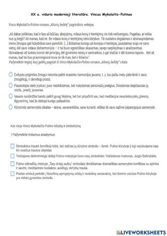 XX a. vidurio modernioji literatūra. Vincas Mykolaitis-Putinas