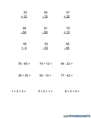 Double Digit Addition and Subtraction without regrouping