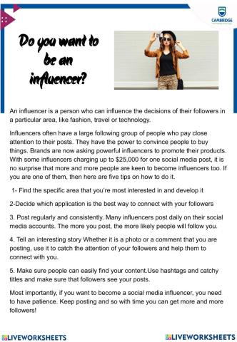 Reading: Influencers