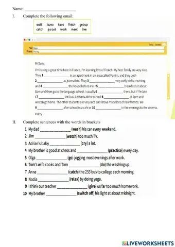 Daily activities vocabulay and simple present tense