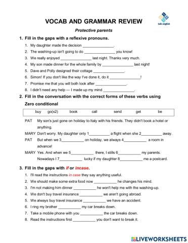 VOCAB AND GRAMMAR REVIEW Protective parents