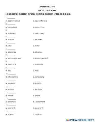 B2 spelling quiz unit 10 -education-
