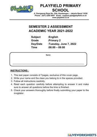 P2 Semester 2 English Assessment Part 2