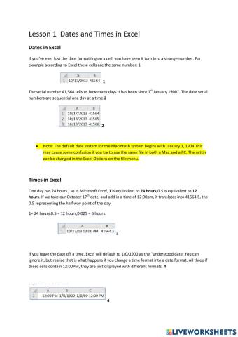 Lesson 1 Dates and Times in Excel