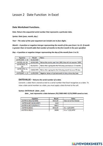 Lesson 2 Date Functions in Excel