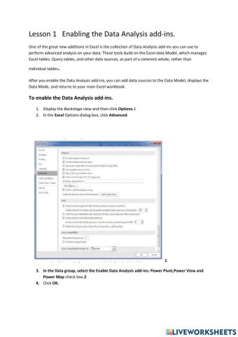 Lesson 1 Enabling the Data Analysis Add ins