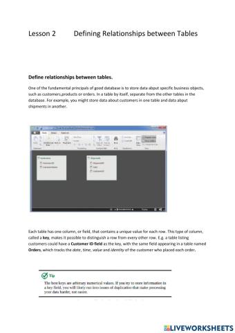 Lesson 2 Defining Relationships Between Tables