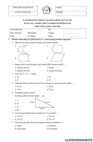 PAT Genap Matematika Kelas 4