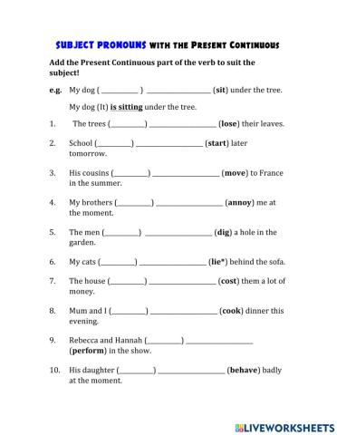Subject Pronouns with the Present Continuous