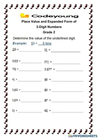 Place Value and Expanded Form of 3-Digit Numbers WS 1