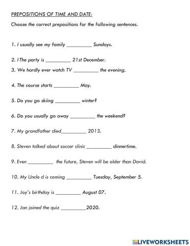 Preposition of date and time