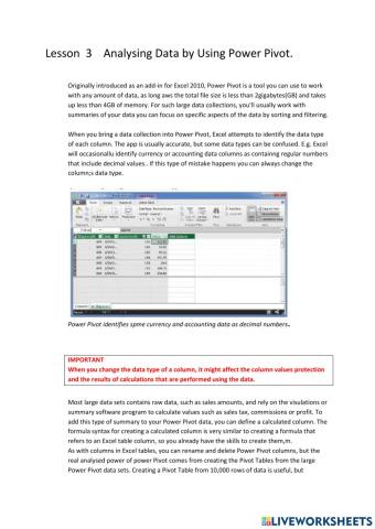 Lesson  3    Analysing Data by Using Power Pivot.