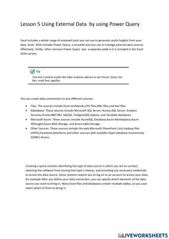 Lesson 5 Using External Data  by using Power Query