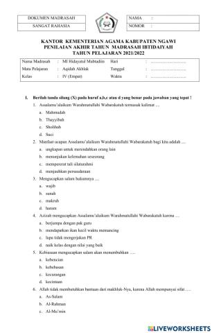 Pat aqidah akhlak kelas iv