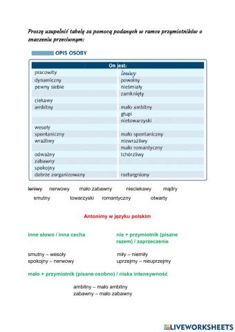 Antonimy przmiotników