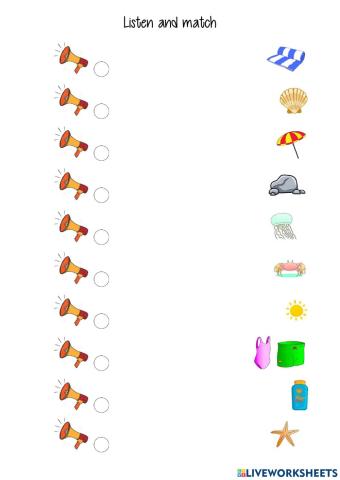 listen and match beach vocab