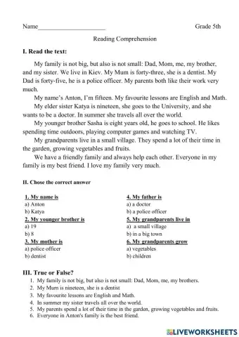 Семестрова контрольна 5 клас Reading