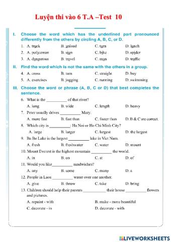 Luyện thi vào 6 CG -Test 10