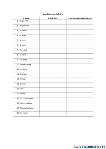 Vocabulary of bullying