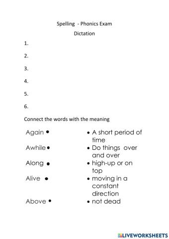 Spelling - Phonics  Exam