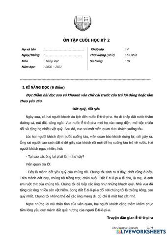 Ôn tập hkii - đọc - viết