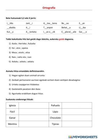 S, Z eta Xren erabilera