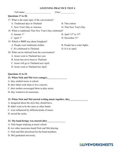 Listening practice test 4