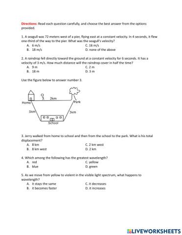 Worksheet for Science 7 SBA