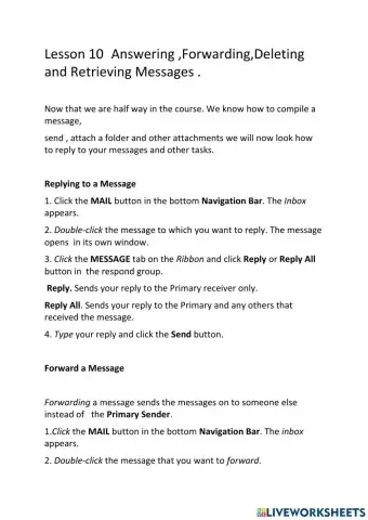 Lesson 10 Answering ,Forwarding,Deleting and Retrieving Messages