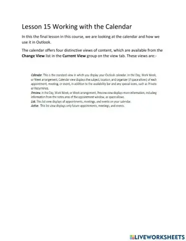 Lesson 15  Working with the Calendar